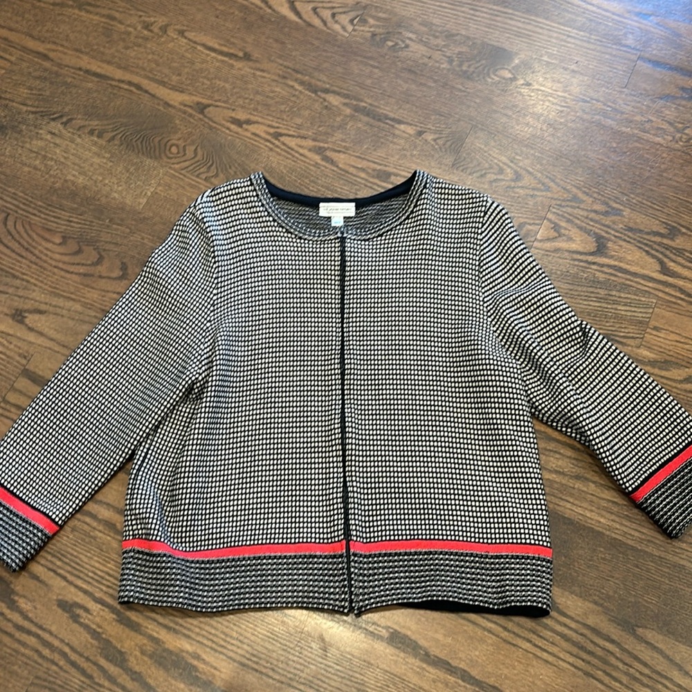 St. John Black and White Jacket with Red Accents